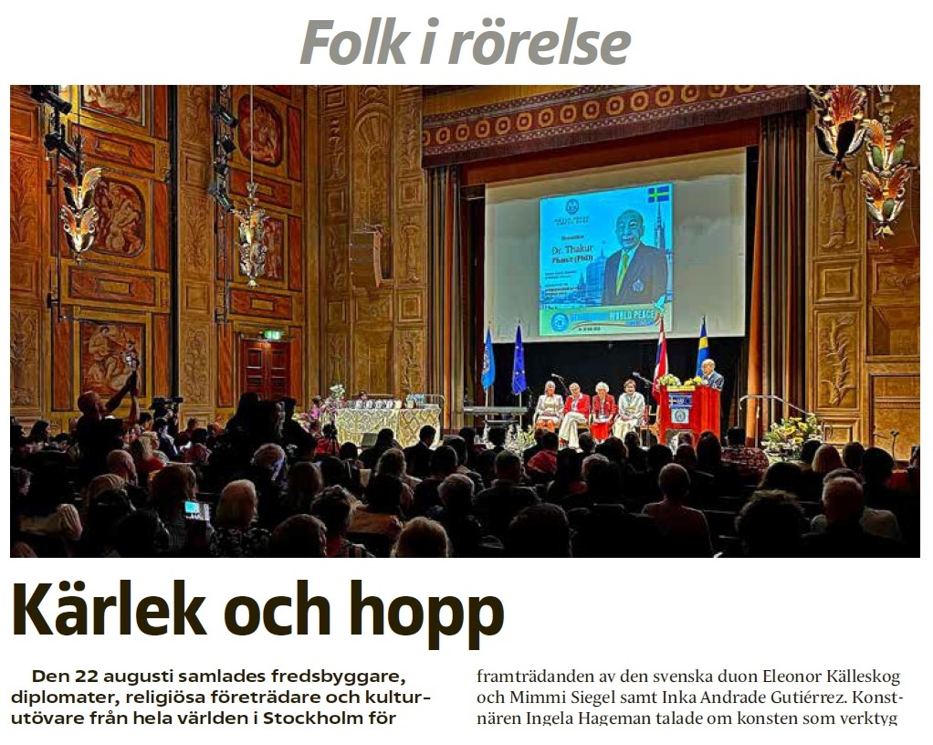 Olga Karach’s Speech at World Peace Award 2026 Published in Swedish Magazine Ställ om!